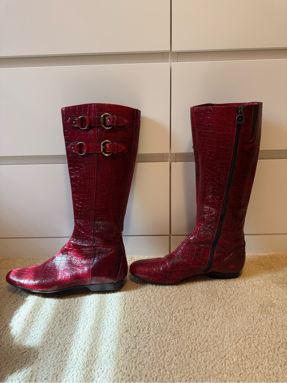Donald J. Pliner Couture Dory Red Croc Embossed Leather Knee High Boots
